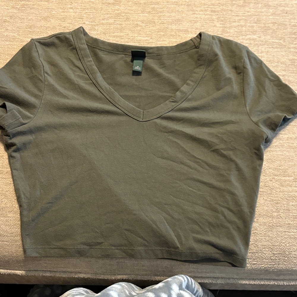 Wild Fable Olive V-Neck Crop Top